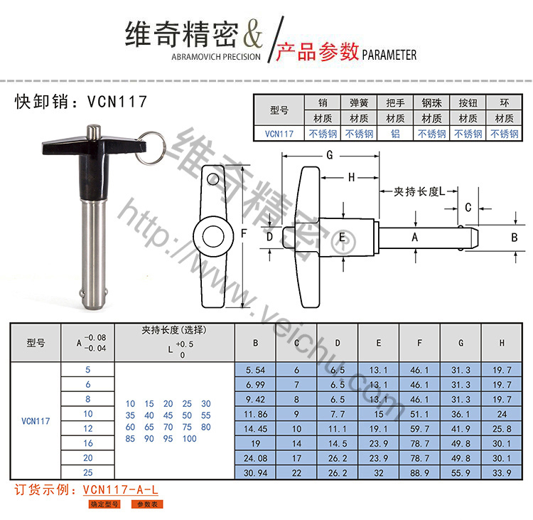 VCN117快卸销规格表