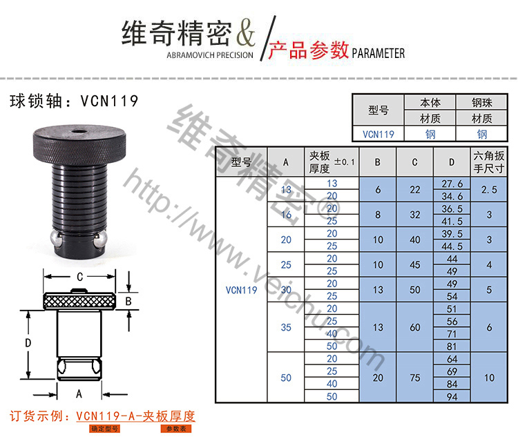 VCN119球锁轴规格表