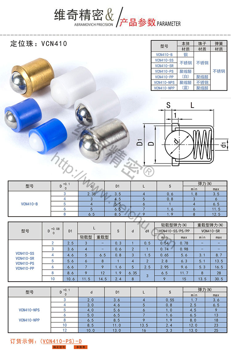 VCN410定位珠规格表