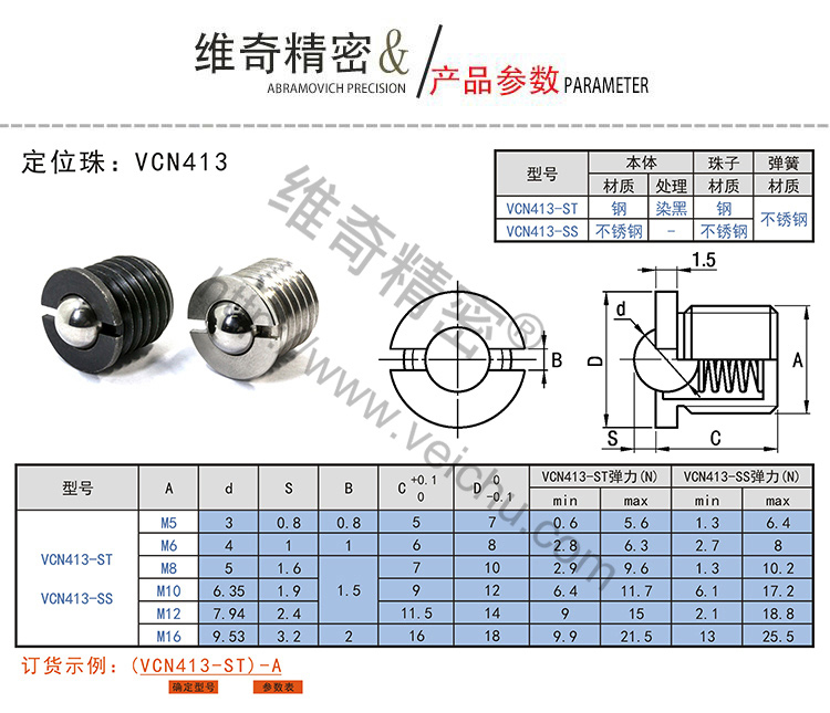 VCN413定位珠规格表
