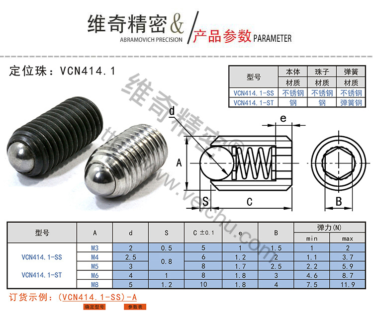 短型VCN414.1动向钢珠定位螺杆规格表