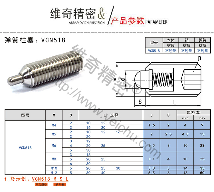 VCN518弹簧柱塞规格表