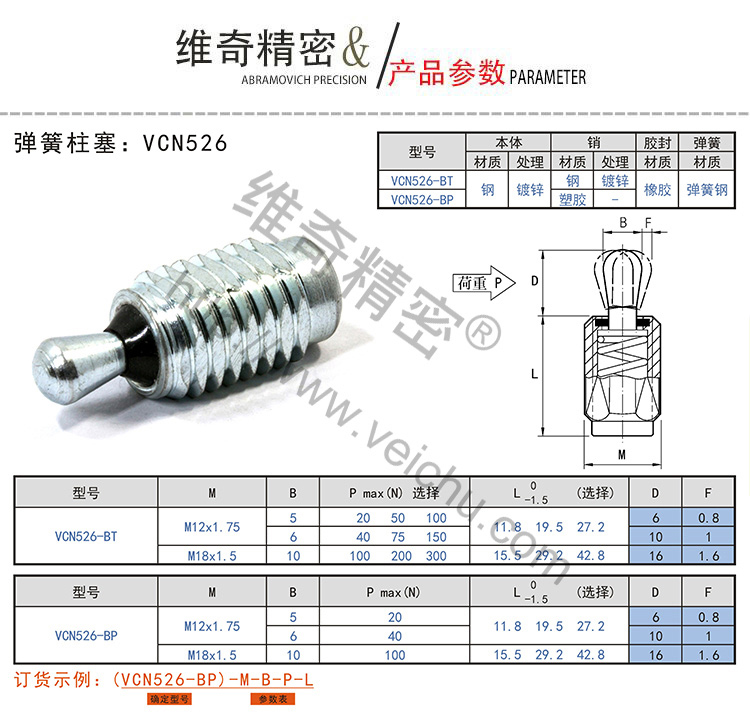VCN526弹簧柱塞规格表